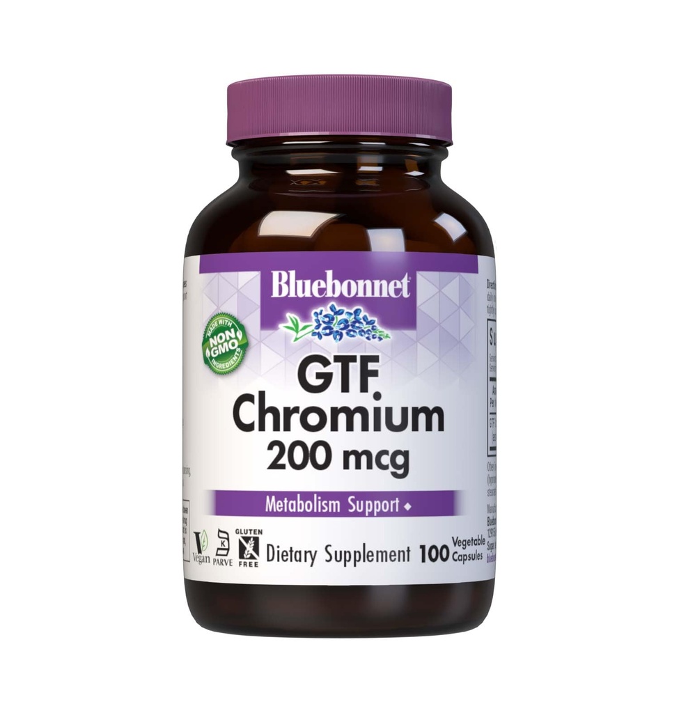 Bluebonnet Nutrition GTF Chromium 200 mcg, Soy-Free, Gluten-Free, Kosher Certified, Dairy-Free, Vegan, 100 cápsulas vegetales