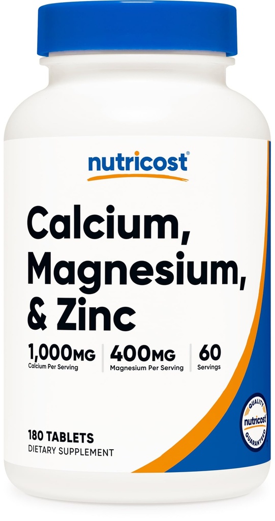 Nutricost Calcium, Magnesium & Zinc Tablets 1,415 mg, 180 Tablets - Suplemento Vitamina/Mineral Blend, 60 Servings - Gluten Free, Non-GMO