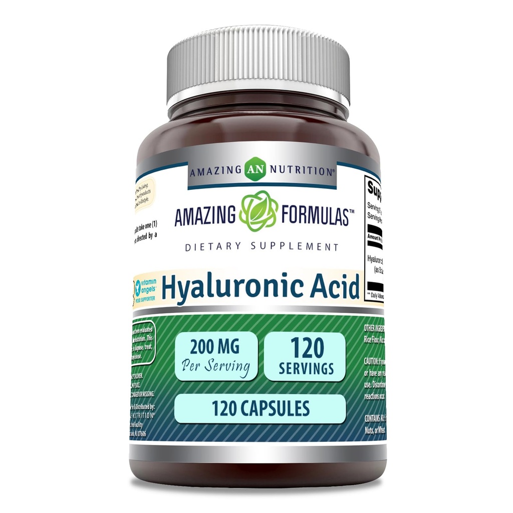 Amazing Formulas Hyaluronic Acid Supplement TEN 200 Mg Por Serving TEN 120 Capsules ← No-GMO TEN Gluten Free TEN Made in USA