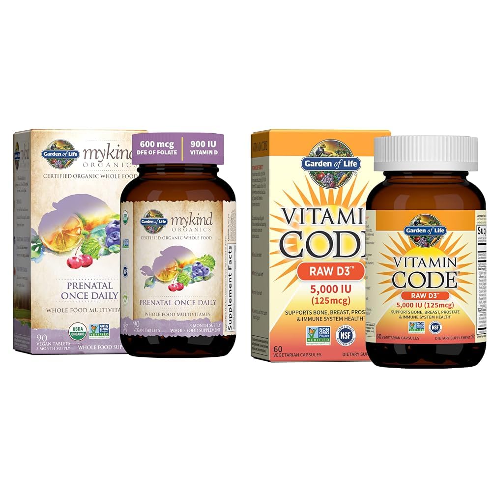 Garden of Life Organics Prenatal Vitamina: Folate for Energy & Healthy Fetal Development &amp; Vitamina D, Vitamina D3, Vitamina D 5,000 UI