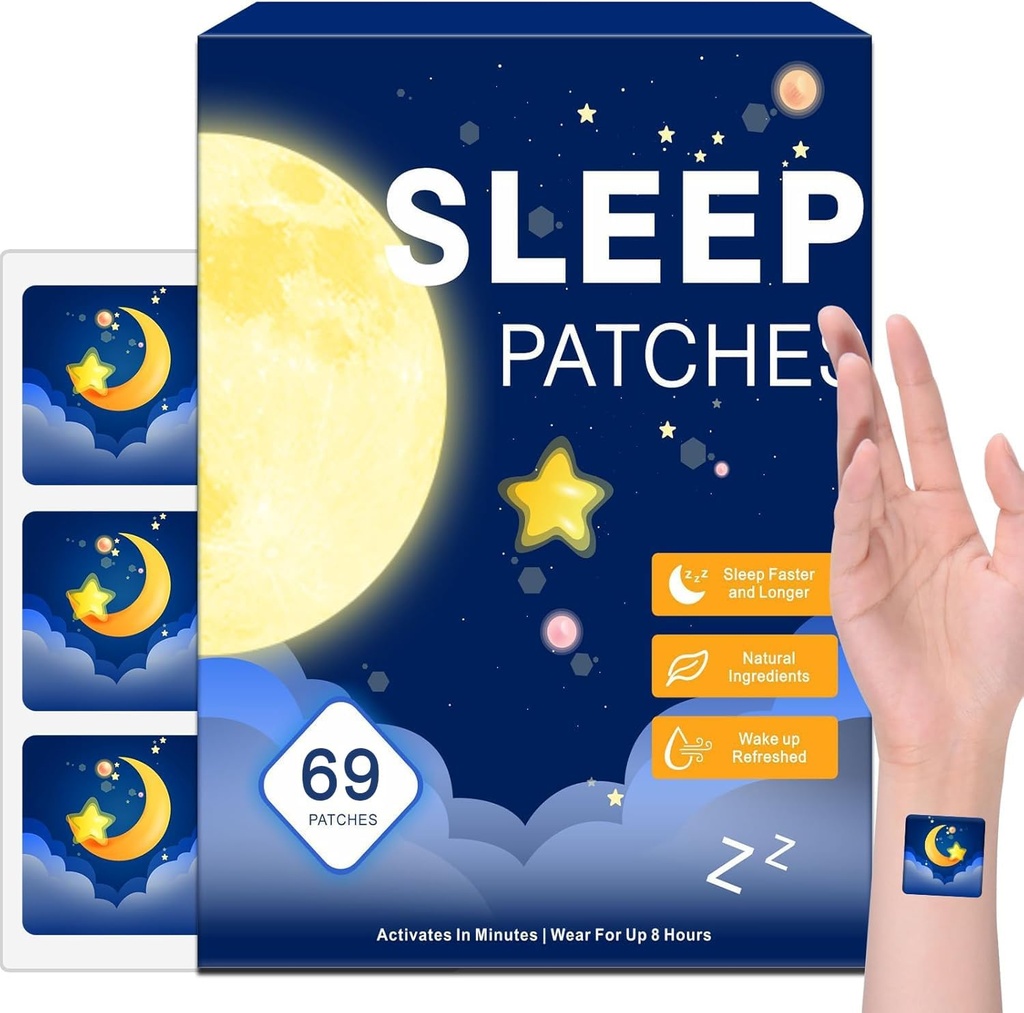 Patches de sueño para adultos, parches de melatonina para adultos dormidos, todo natural profundo, adecuado para mujeres y hombres, proporciona un descanso cómodo, 69