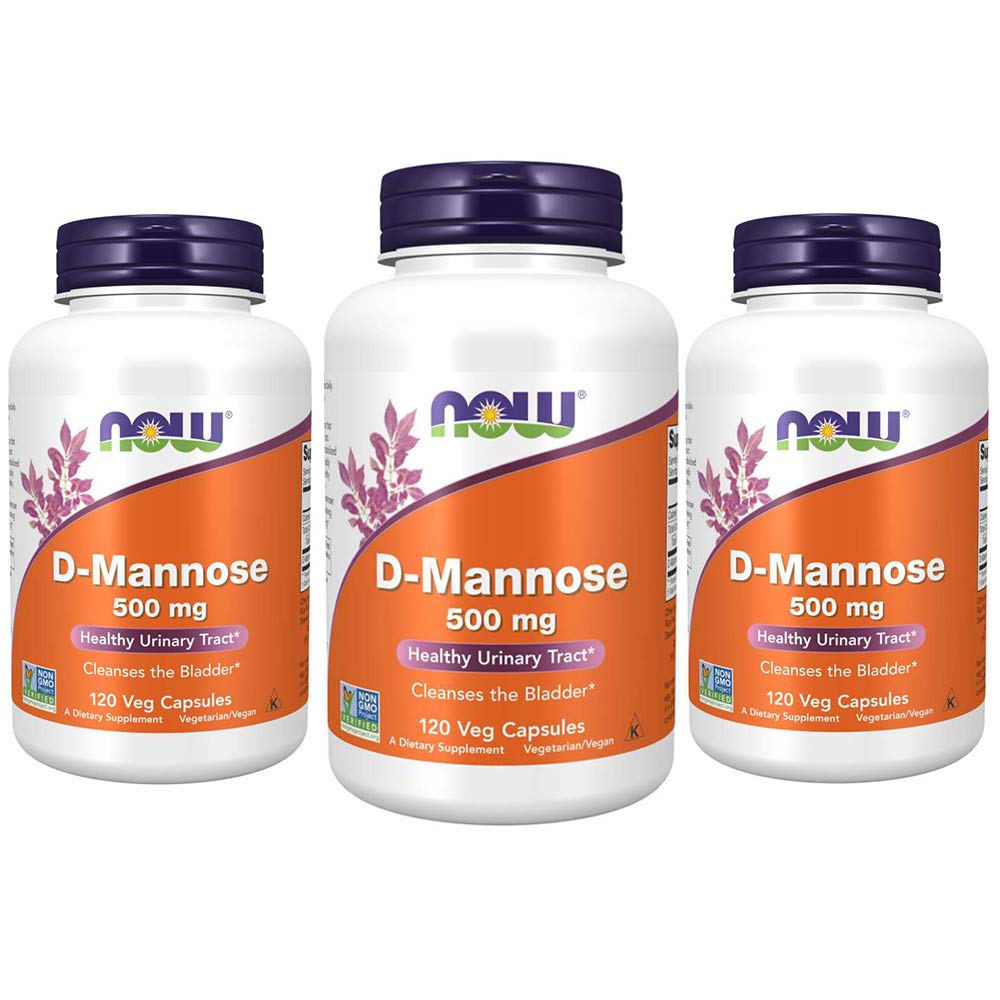 AHORA Suplementos de alimentos, D-Mannose 500 mg, Proyecto no GMO Verificado, Tracto urinario saludable*, 120 cápsulas de veg (Pack of 3)