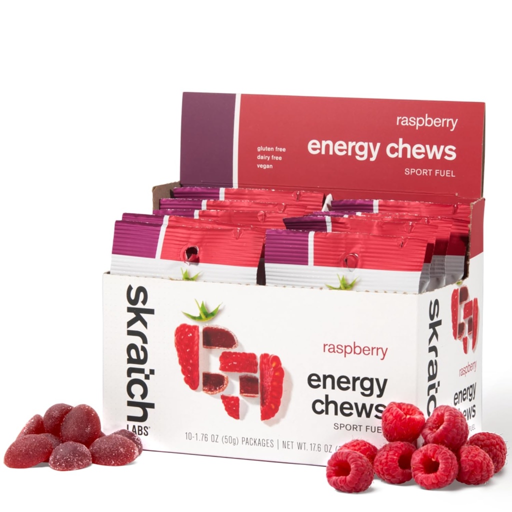 Skratch Labs Energy Chews ← Gummies for Running, Cycling, and Sports Performance  Gel Alternative ← Raspberry (10 Pack) ← Gluten Free, Vegan