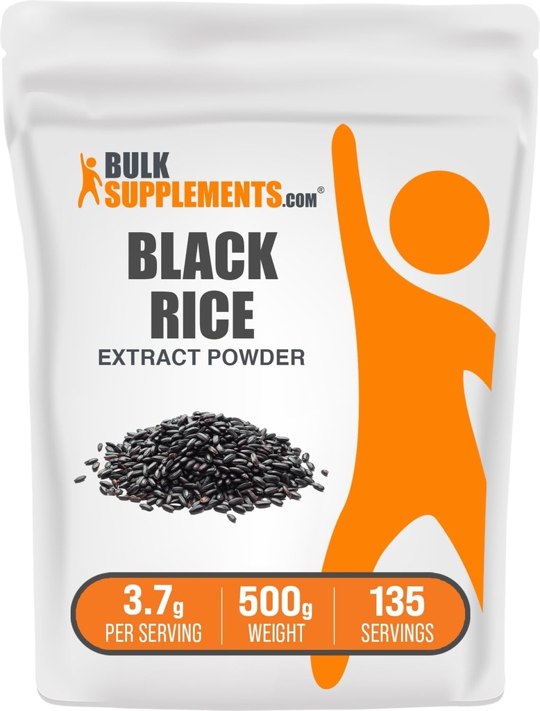 BulkSupplements.com Pólvora de Extracto de Arroz Negro - Pólvora de Arroz Negro, Suplemento Gratuito de Aglutinado, 3.7g por Serving, 500g (1.1 lbs) (Pack of 1)