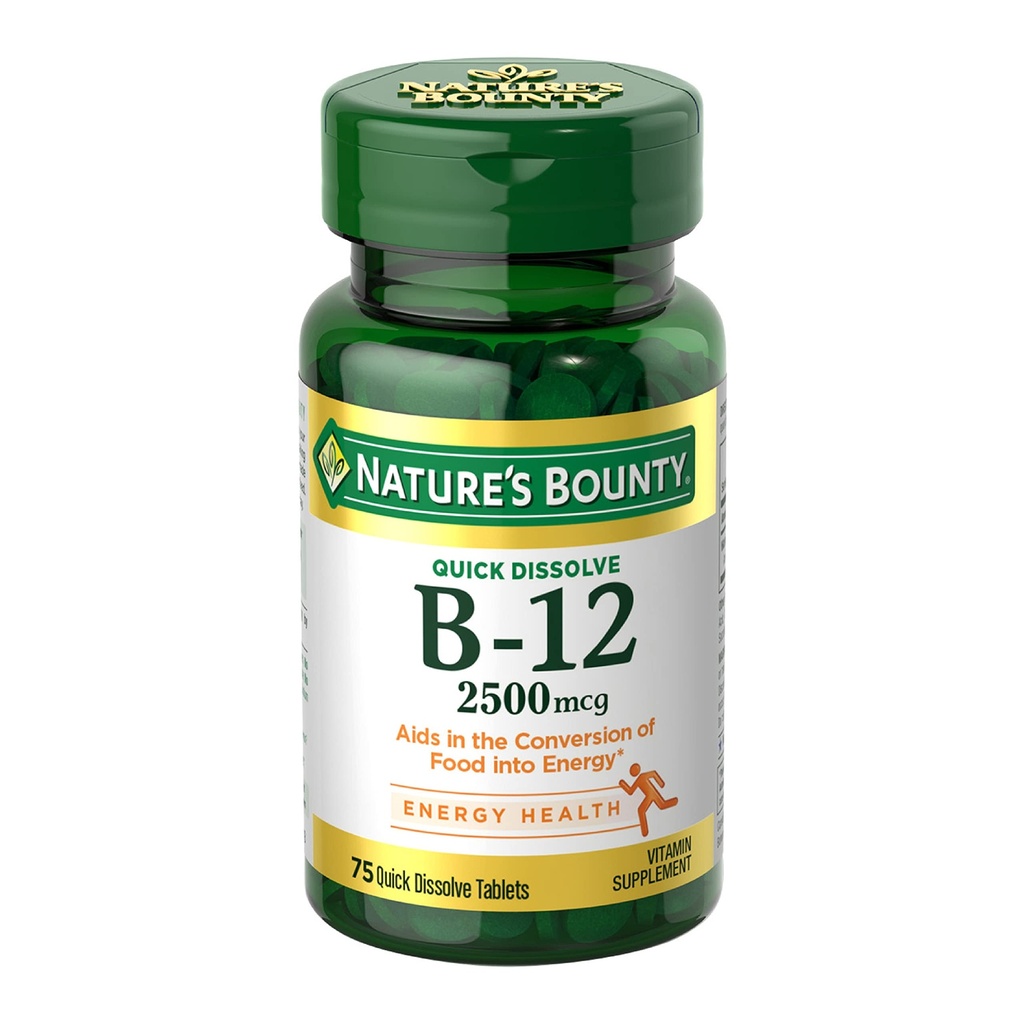 Bounty Vitamin B12 2500 mcg, Cellular Energy Support, for Energy Metabolism, Heart &amp; Nervous System Health, 75 Quick Dissolve Tablets