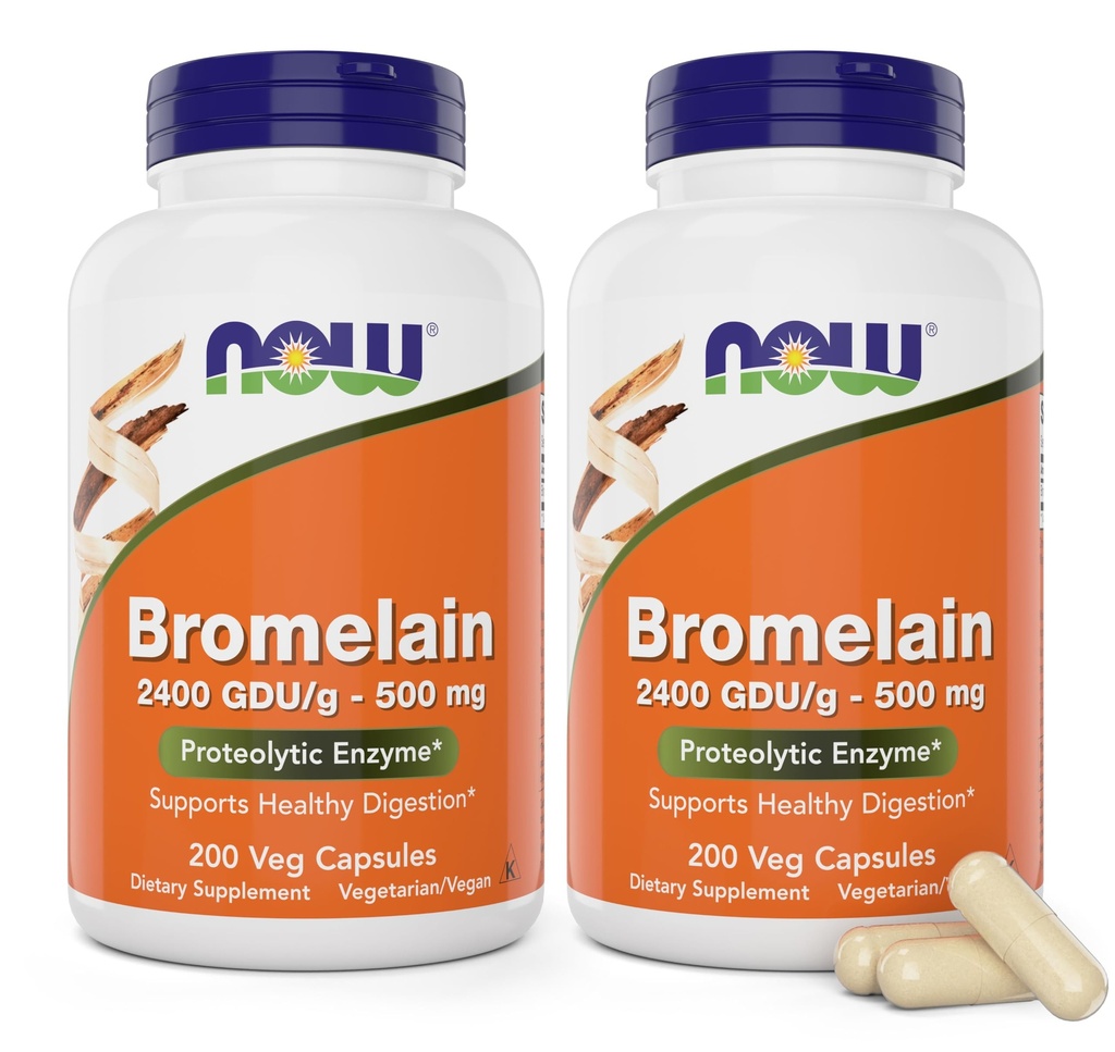 Ahora Bromelain 500 mg, 200 capsules Veg (Pack of 2) Suplemento - No GMO, Cápsulas Vegan 500 mg