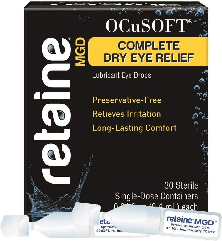 OCuSOFT Retaine MGD Complete Dry Eye Relief Lubricant Eye Drops Single-Dose Containers, 30 Cuenta (Pack of 2)