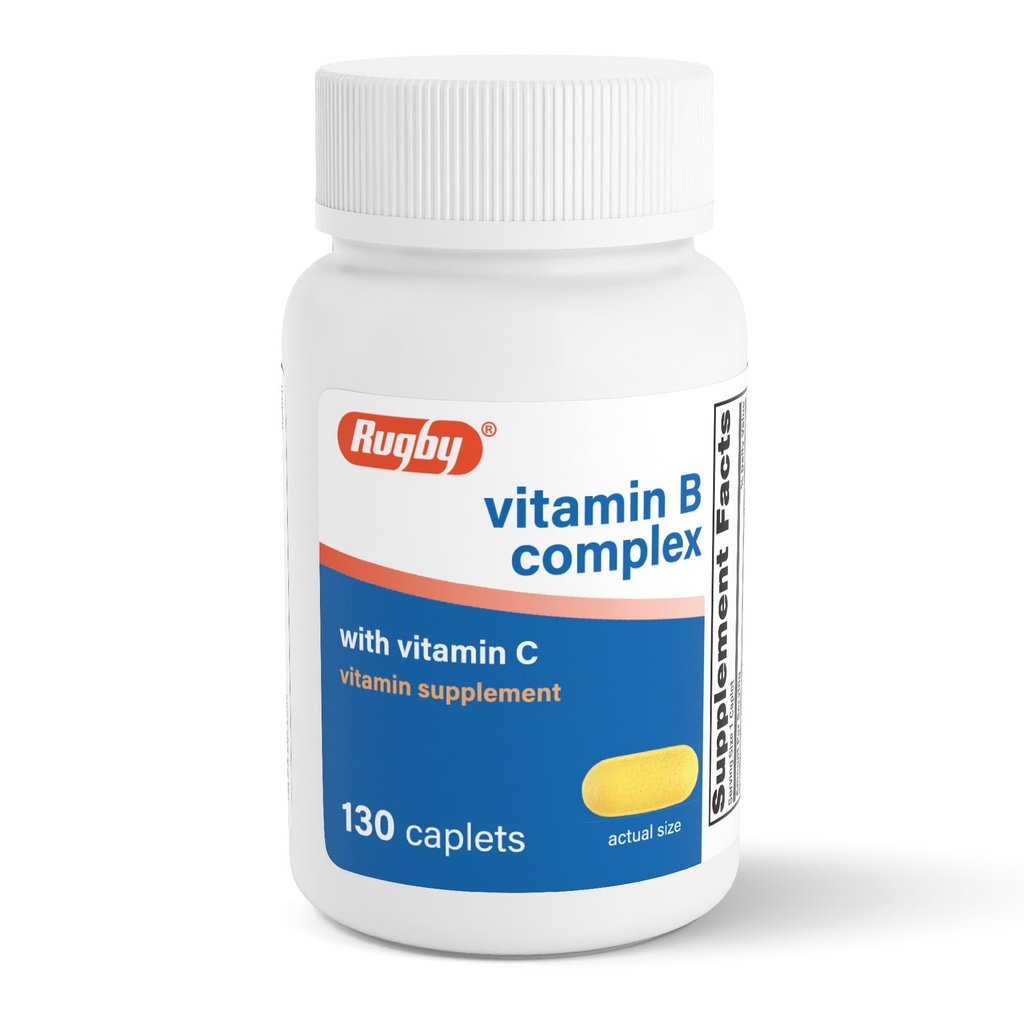 Complejo de vitamina B de Rugby con vitamina C - Complejo de vitaminas B libre de gluten para energía, metabolismo, nervios y soporte inmunológico, 130 cápsulas