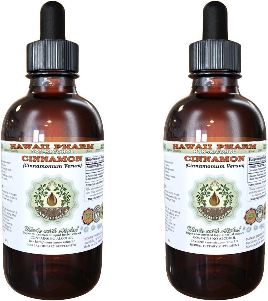 Extracto líquido libre de alcohol de canela, canela (Cinnamomum Verum) Barco seco Glycerite Hawaii Pharm Natural Herbal Suplemento 2x4 oz