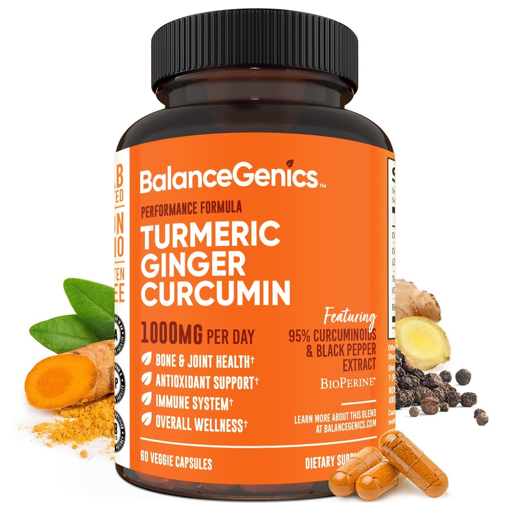 Suplemento de Curcumina Turmérica con Pimienta Negra > Ginger Root 1000mg TEN Optimizado Fórmula 95% Curcuminoides Curcuma ANTE Solución Salud e Inflamación Soporte Ø 60 Capsules Powder Filled