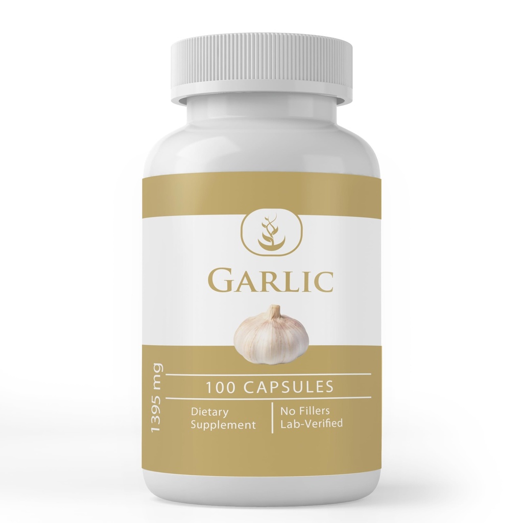 Ingredientes originales puros Cápsulas de ajo, (100 Cápsulas) Siempre Puro, No aditivos o Fillers, Lab Verified