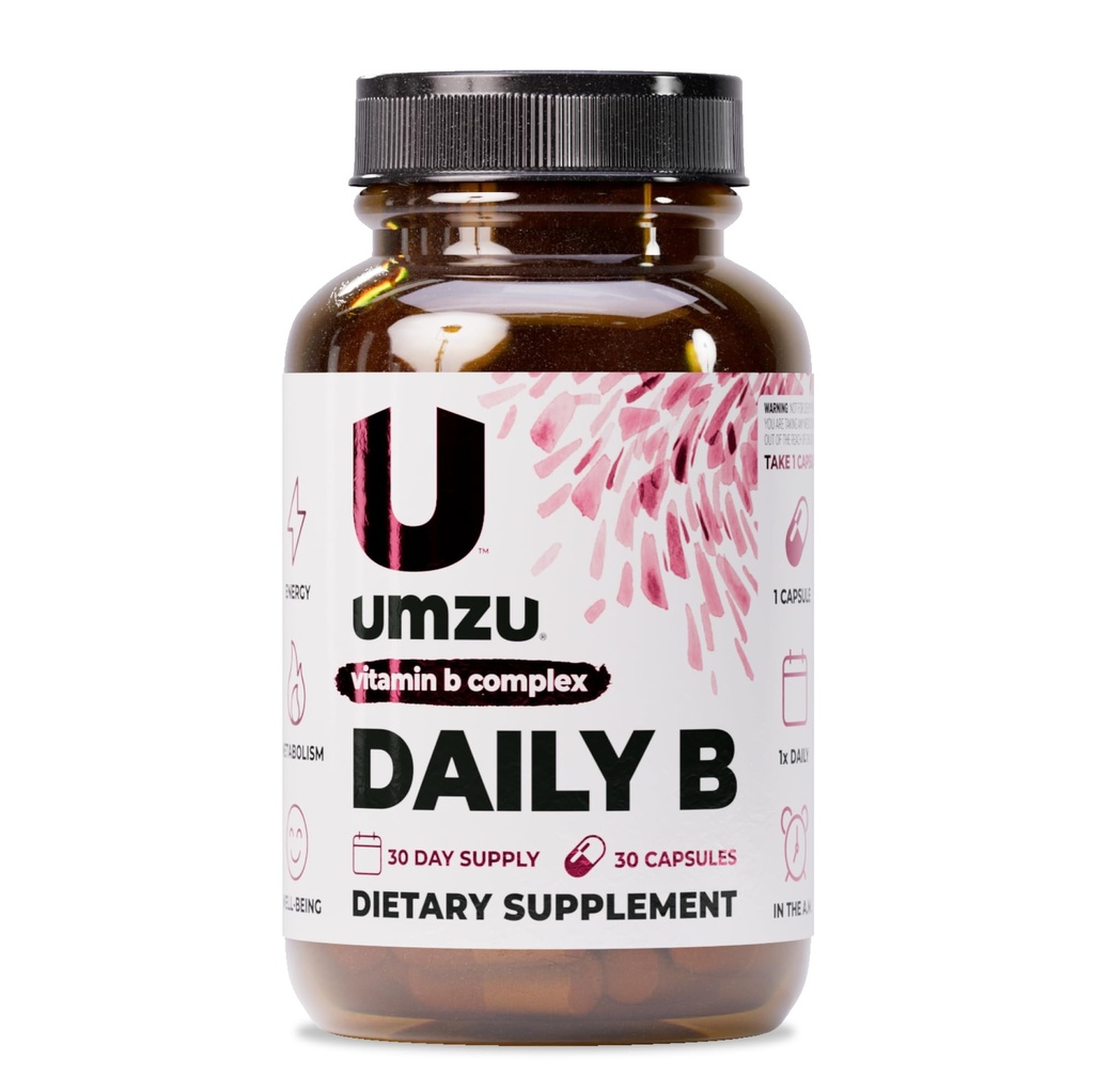 UMZU Daily B tención 100% Complejo de vitamina B completo con B1, B2, B3, B5, B7, B9 &amp; B12 con ácido fólico soporta la producción de energía natural " Función cognitiva Bueno (30 Day Supply latitud 30)
