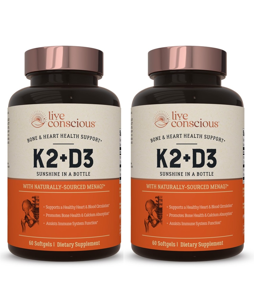 Vitamina Conscious K2 MK7 con suplemento D3 ← Bone & Heart Health Support - Patented Vitamin K &amp; Vitamina D3 5000 UI (2-Pack)