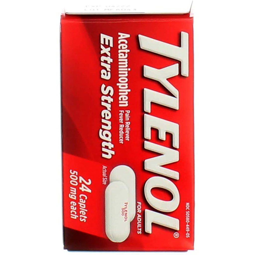 Tylenol Extra Strength Caplets, 500 mg - 24 ct, Pack de 3