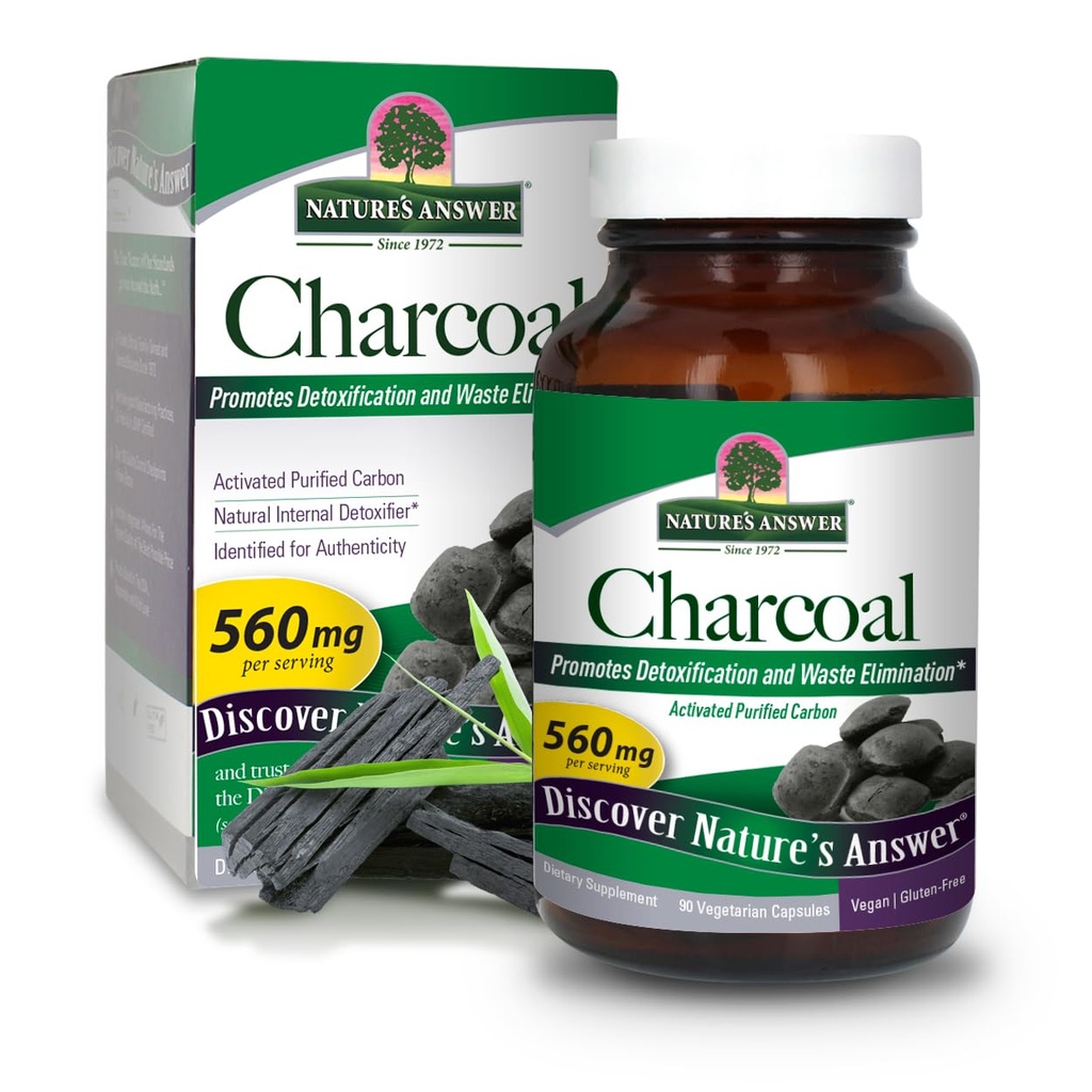 Respuesta de la naturaleza Charcoal Activado 90-Capsules Silencio Naturalmente Promueve la desintoxicación y la eliminación de residuos TEN Vegan, Gluten " Alcohol-Free, No Preservatives ← Single Count