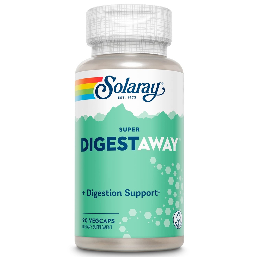 SOLARAY Super Digestaway Digestive Enzymes - Pancreatin, Papain, Ginger, Pepsin, Betaine HCl, Aloe Vera y Más - Digestión " Nutrient Absorption Support - Lab Verified - 90 VegCaps
