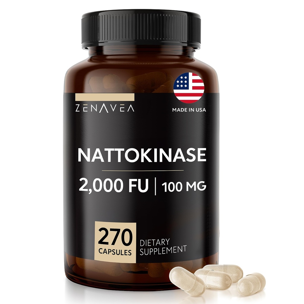 Suplemento de Nattokinase - 2000 FU de Enzyme - 270 cápsulas de Nattokinase 100mg - Gluten Free, Non-GMO, Vegan