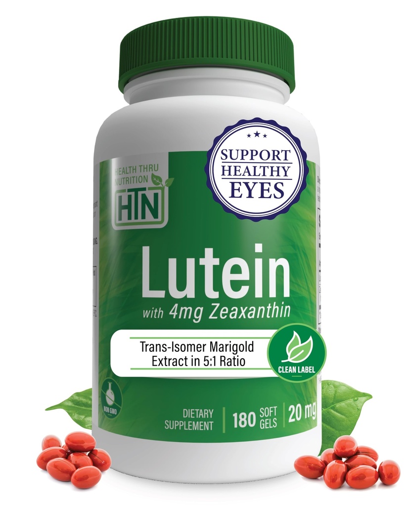 Lutein 20mg con Zeaxanthin 4mg 180 Softgels tención All-Trans Marigold Extracto en la naturaleza Identical 5:1 Ratio ← Apoya Ojo Saludable, Esquía y Cerebro ← No GMO Soy &amp; Gluten Free ← Salud Thru Nutrition