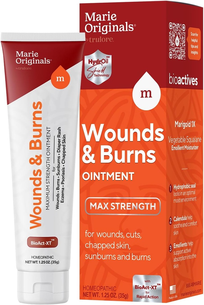 Marie Originals All-Natural Skin Repair and Burn Cream Ointment ← Primera ayuda Ungüento de la herida acelerada para heridas generales, manos cubiertas, llagas frías, eczema, psoriasis " Burn. 1.25oz