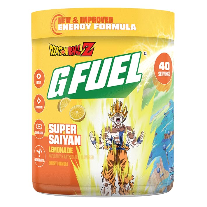G Fuel Dragon Ball Z Energy Drink Powder, Pre Workout Caffeine Mix for Gaming, Sugar Free Focus Amino, Vitamina + Antioxidantes, 9.9oz (Lemonade, 40 Servings)