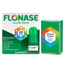 Flonase Alivio de la Alergia Nasal Spray, 24 horas Alivio Multi-Síntoma no Hornos - 72 Sprays más Bonus Pack of Tissues