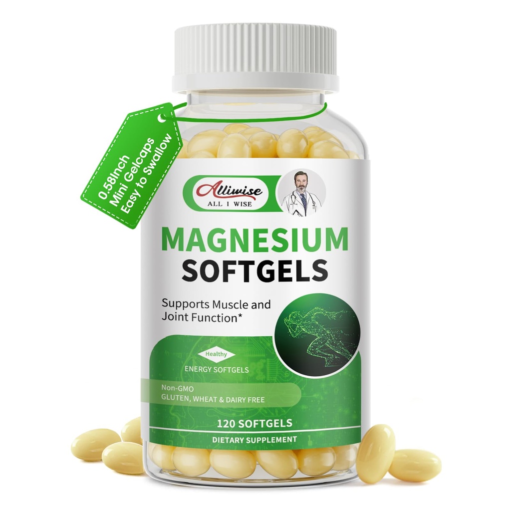 Magnesium Glycinate 500mg Softgels Supplement, Small Easy to Swallow Magnesium Gelcaps High Absorption for Night Leg limitadaSleep Support, Muscle plagaBone, Calm, Non GMO, 120 Gelcaps, 60 Day Supply
