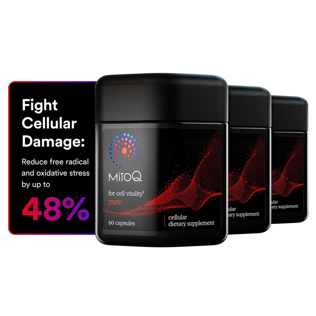 MitoQ Pure Advanced Mitocondria Supplement Superior Bioavailability to CoQ10 ← Reduce los daños radicales libres para el envejecimiento saludable, el metabolismo, la salud cardíaca, la energía, la fuerza y la movilidad