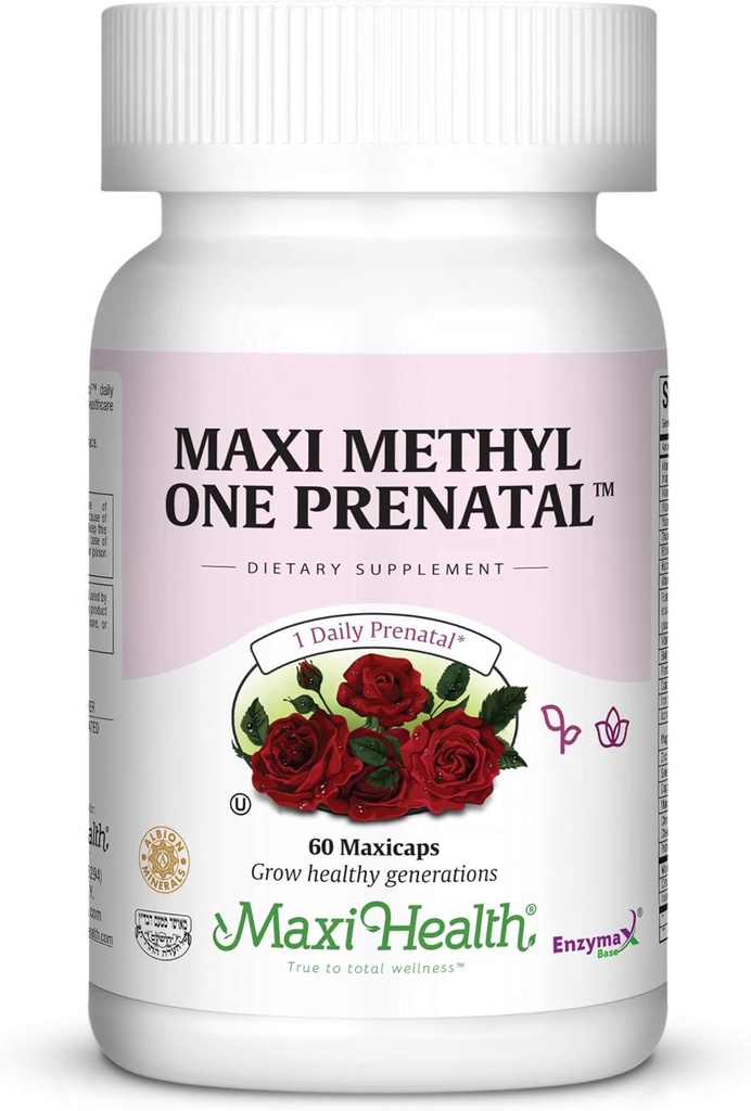 Maxi One por día Fórmula prenatal con folato y hierro suave, 60 cuenta