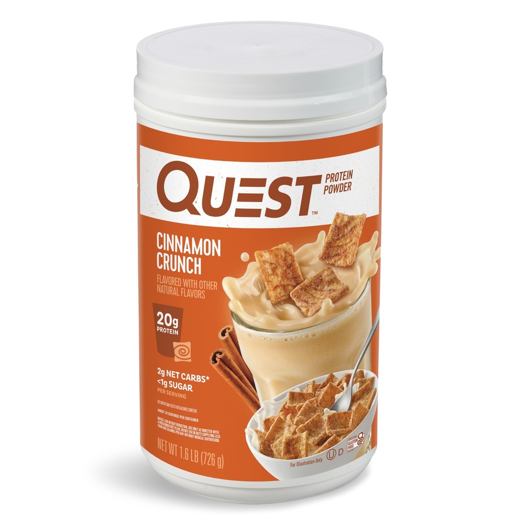 Quest Nutrition Cinnamon Crunch Protein Powder, 20g Protein, 2g Net Carb, 1g Sugar, Low Carb, Gluten Free, 1.6 libras, 24 piezas