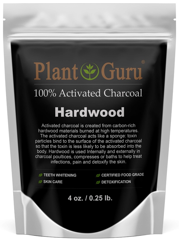 Pólvora de carbón Activado 4 oz. HARDWOOD - Grado de alimentos Kosher Non-GMO - Blanqueamiento de dientes, máscara facial y fabricación de jabón. Promueve la desintoxicación natural y ayuda a la digestión