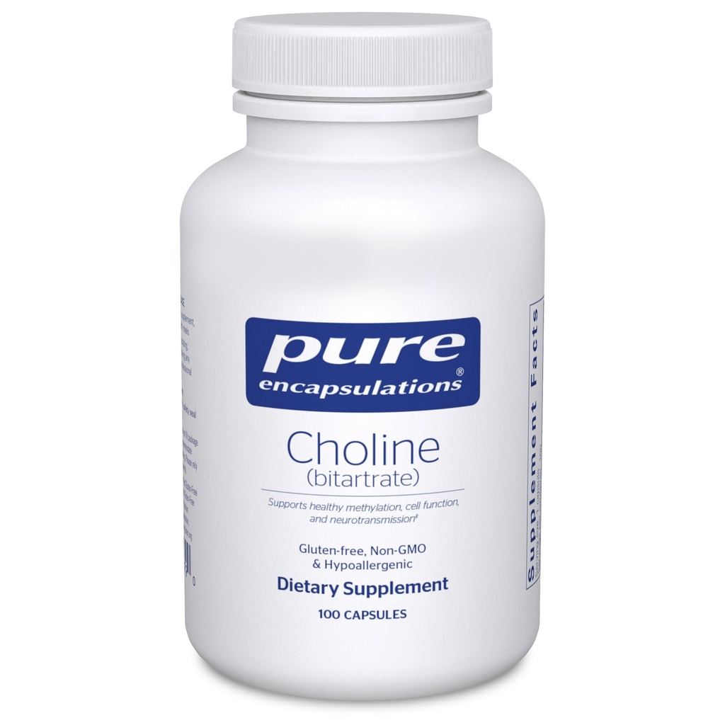 Pure Encapsulations Choline (Bitartrate) - 275 mg Choline (Bitartrate) - Supports Methylation, Brain Health & Cell Function* - Highly Bioavailable - Vegan " Non-GMO - 100 cápsulas