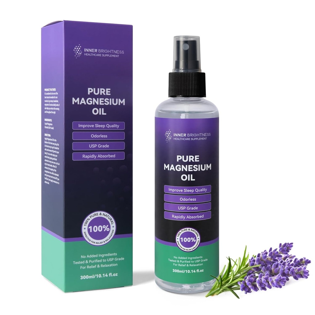 Óleo de Magnesio para Pies &amp; Dormir, Puro Aceite de Magnesio Orgánica Orgánica de Espray de Magnesio Natural - Suplemento de Grado de la USP - Big 10oz, 100% Natural &amp; Puro para la Salud de la Esquía