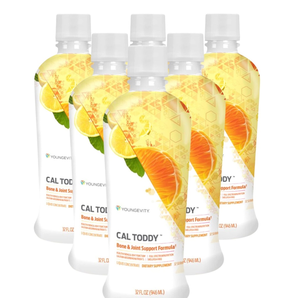 Youngevity Cal Toddy - Calcium (Citrate, Phosphate) Magnesio 1,200mg/600mg - Vitaminas D-3, Zinc, Copper, Potasio, Boron &amp; 70+ Trace Mineral Cofactores - Soportes Bone Health - 32 Fl Oz (Pack of 6)