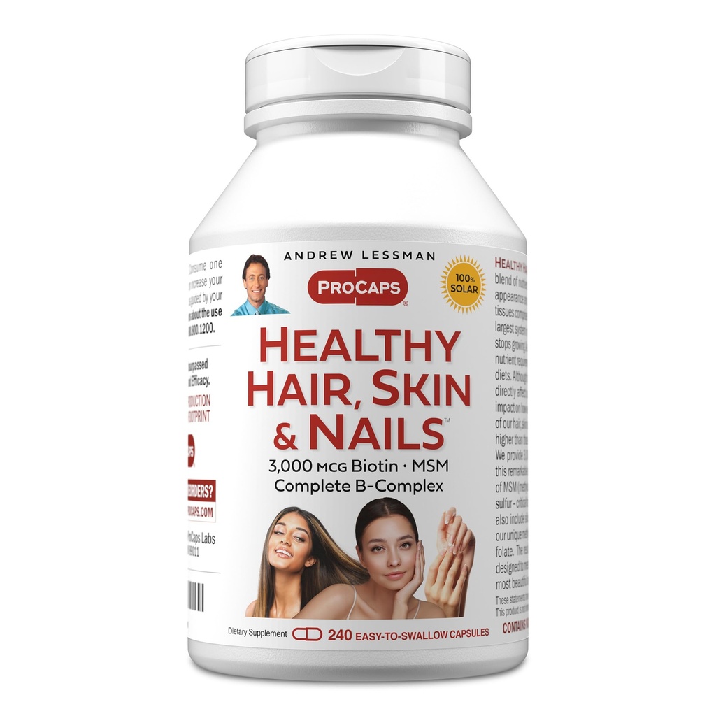 ANDREW LESSMAN Healthy Hair, Skin and Nails 240 Capsules - 5000 mcg Alta Bioactividad Biotina, B-Complex. Promueve la hermosa piel, las uñas fuertes. No aditivos Crecimiento del cabello Vitaminas Biotina Suplemento