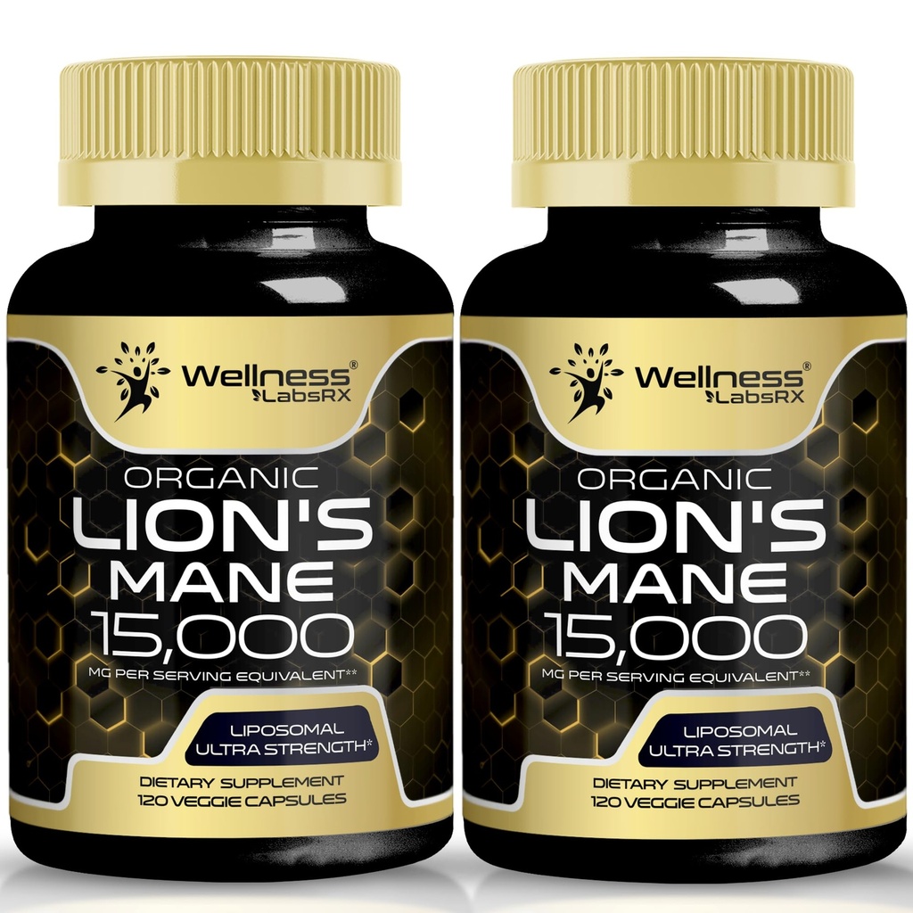 Lions Mane suplemento cápsulas - 120 cuenta - Suplemento de novio, Suplementos de cerebro para memoria y foco, cápsulas de salón de león - Apoyo cognitivo &amp; inmunológico, Suplemento de enfoque - 2 paquete