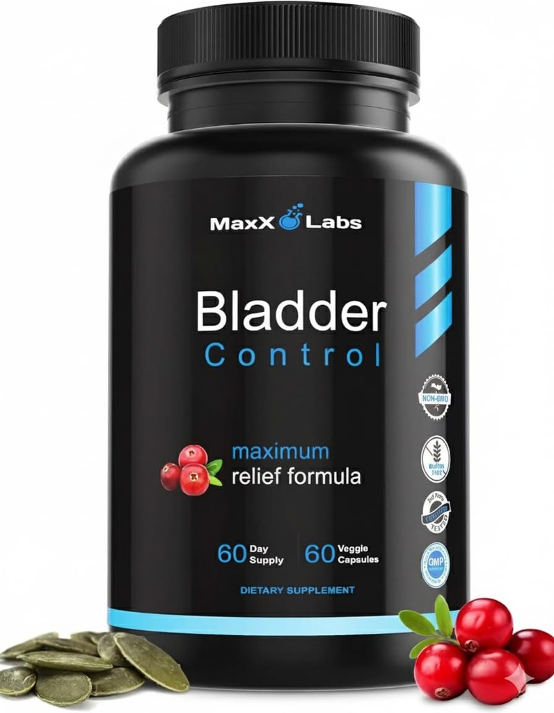 Suplemento de control de la vejiga - Píldoras de control de la vejiga hiperactivas - Potente de aceite de semilla de calabaza, extracto de arándano " Vitamina D3 - Tratamiento de la infección de la tracción urinaria para hombres de mujeres - 60Ct