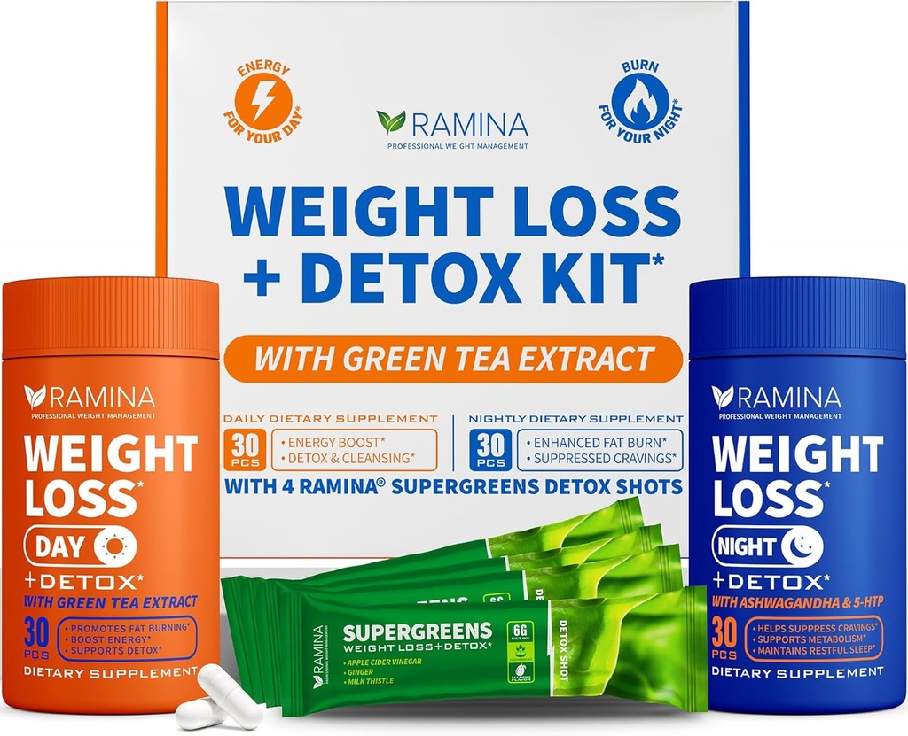 Ultimate Weight Loss Kit – 30 Day &amp; Nighttime Detox Shots – Metabolism Booster &amp; Appetite Control – Suplementos de dieta para hombres y mujeres – Fat Burning & Weightloss Pills, Fat Burner & Appetite Suppressant
