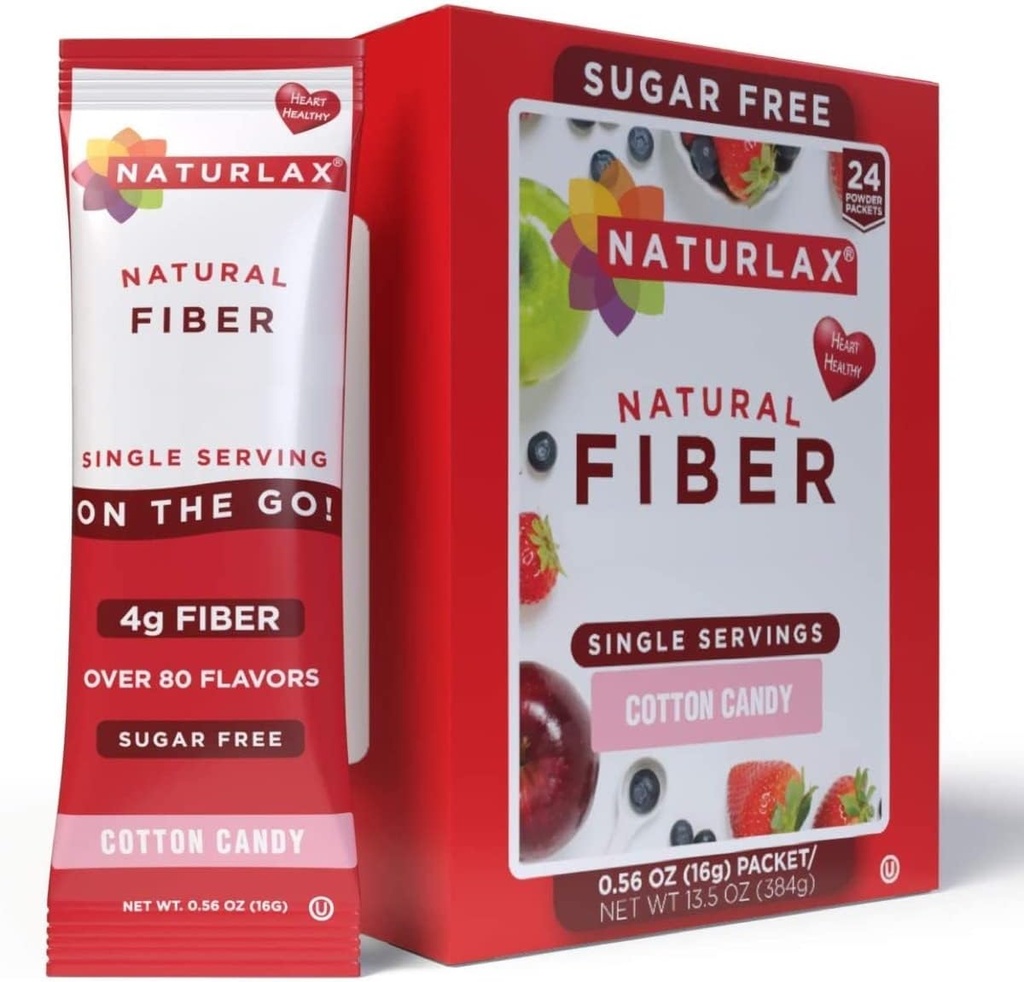 Naturales Cotton Candy Flavored Psyllium Husk, 24 paquetes de fibra