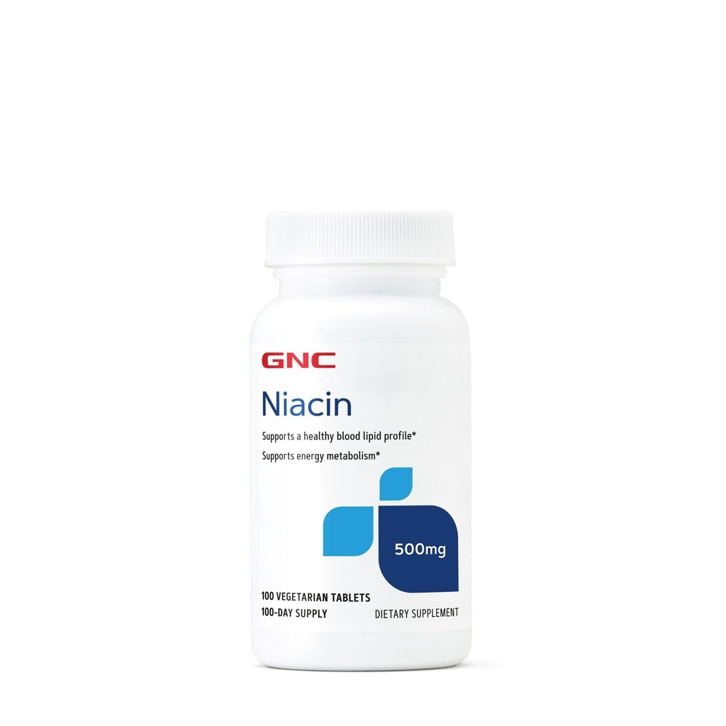 GNC Niacin 500mg, 100 Tablets, apoya la salud del vaso sanguíneo