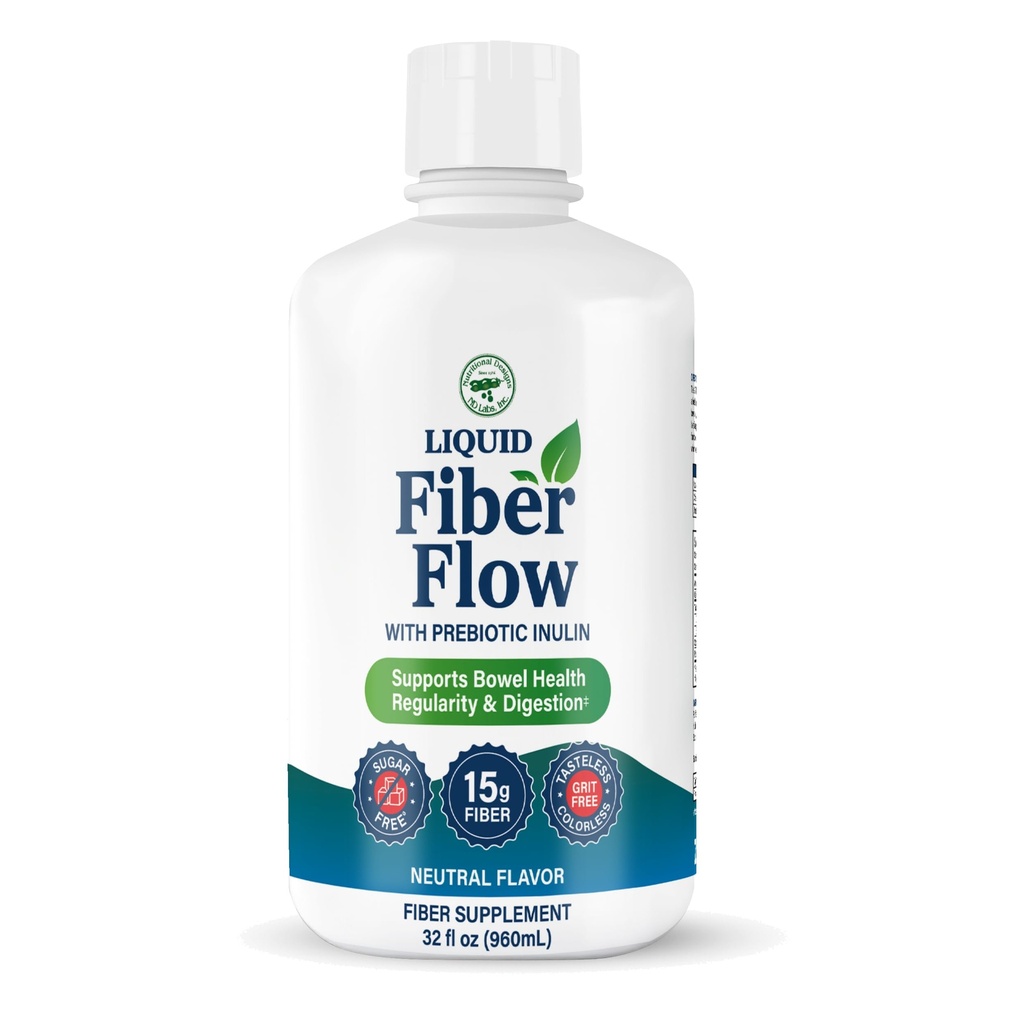 Diseños Nutricionales Flujo de fibra líquida, Gentil Suplemento Digestivo diario para el alivio del estreñimiento " Salud , Libre de azúcar, Regularidad del intestino natural para el equilibrio intestinal saludable, Flavorless, 32 fl oz