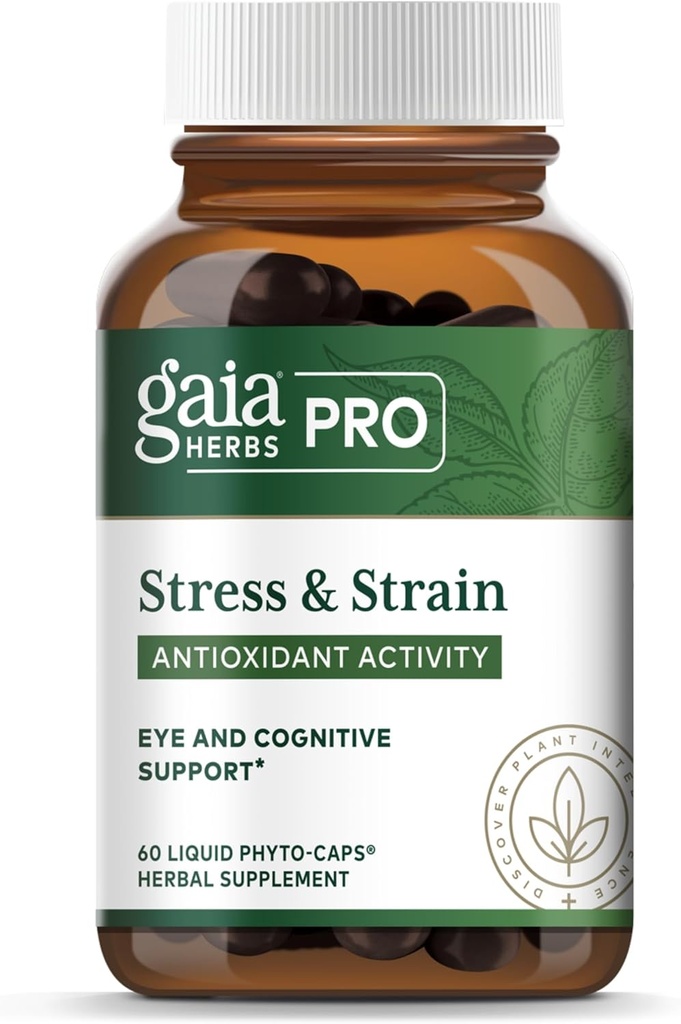 Gaia Herbs Pro Stress & Strain - Eye Health Support - Características Astaxanthin, Lutein, Grape Seed &amp; More - Vegan, Gluten-Free &amp; Dairy-Free - 60 Liquid Phyto-Caps (60 Servings)