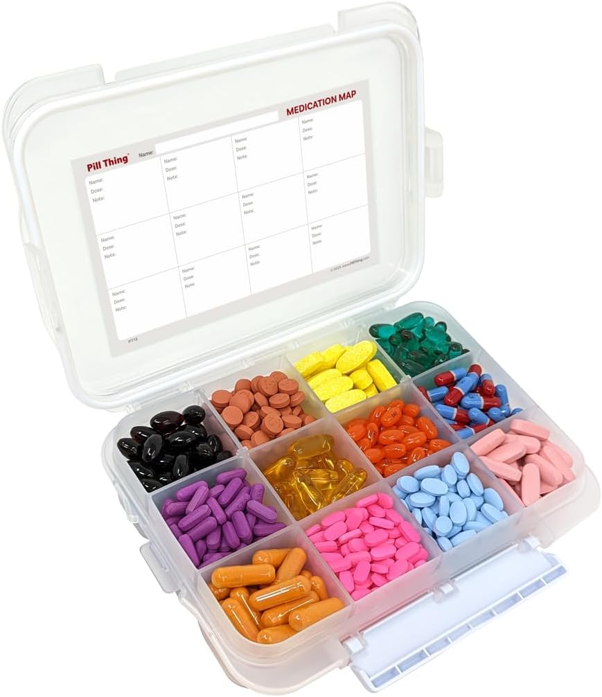 12 Compartimiento Funda de gran pill con sello hermético - Caja impermeable de gas de silicona con mapa de medicamentos (12 Compartimiento, 1 paquete)