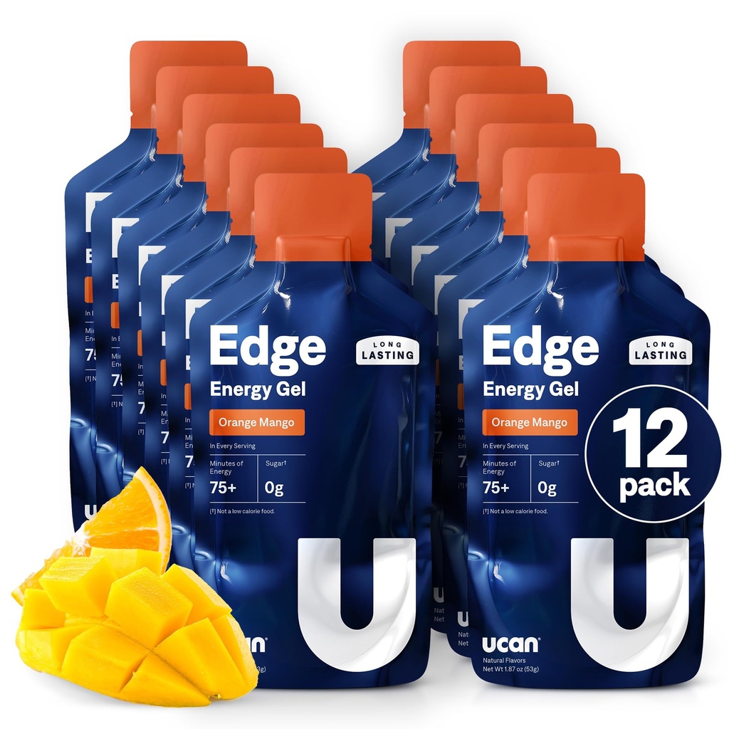 UCAN Edge Energy Gel Shots, Orange Mango (12, 2 Ounce Packets) para Running, Training, Workouts, Fitness, Cycling, Crossfit ¦ Sin azúcar, Vegan, &amp; Keto Friendly Energy