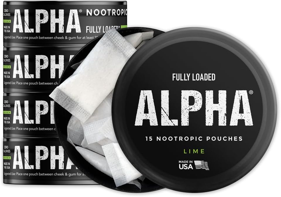 Pouches alfa nootrópicos (Lime) - 5 Cans - 15 Pouches por lata - Envío nootrópico efectivo, sustitución de nic Pouch - absorción más rápida, GPC alfa, L-Tyrosine, GABA