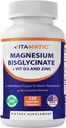 Magnesio vitamático (desde el óxido biscinado) con vitamina D3 " Zinc - 120 cápsulas de veg - apoya el músculo, la articulación, el nervio " salud del corazón - no GMO, libre de gluten