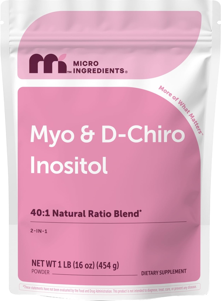 Micro Ingredientes Myo-Inositol " D-Chiro Inositol Powder, 1lb (221 Servings) Silencio 40:1 Ideal Ratio Inositol Suplemento para Mujeres Silenciosos Apoyo Equilibrio hormonal " Salud Ovárica Silenciosa No GMO, Vegan, Filler-Free