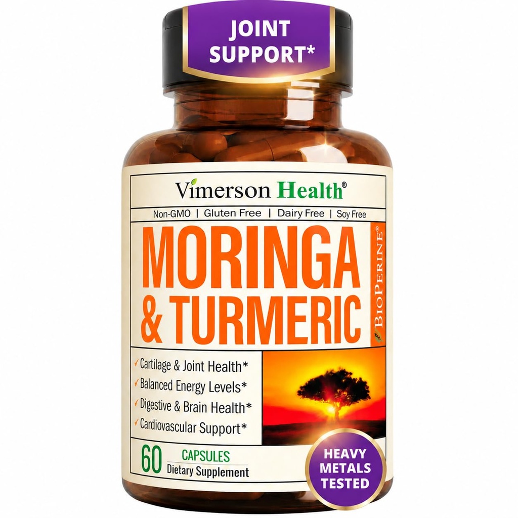 Moringa + Suplemento de Curcumina Turmérica para Salud Conjunta, Salud Gut, Energía y Apoyo Inmunitario - Total Wellness Fórmula - Curcumina tumérica con Pepper Negro &amp; Moringa Pure Capsules - 60 Conde