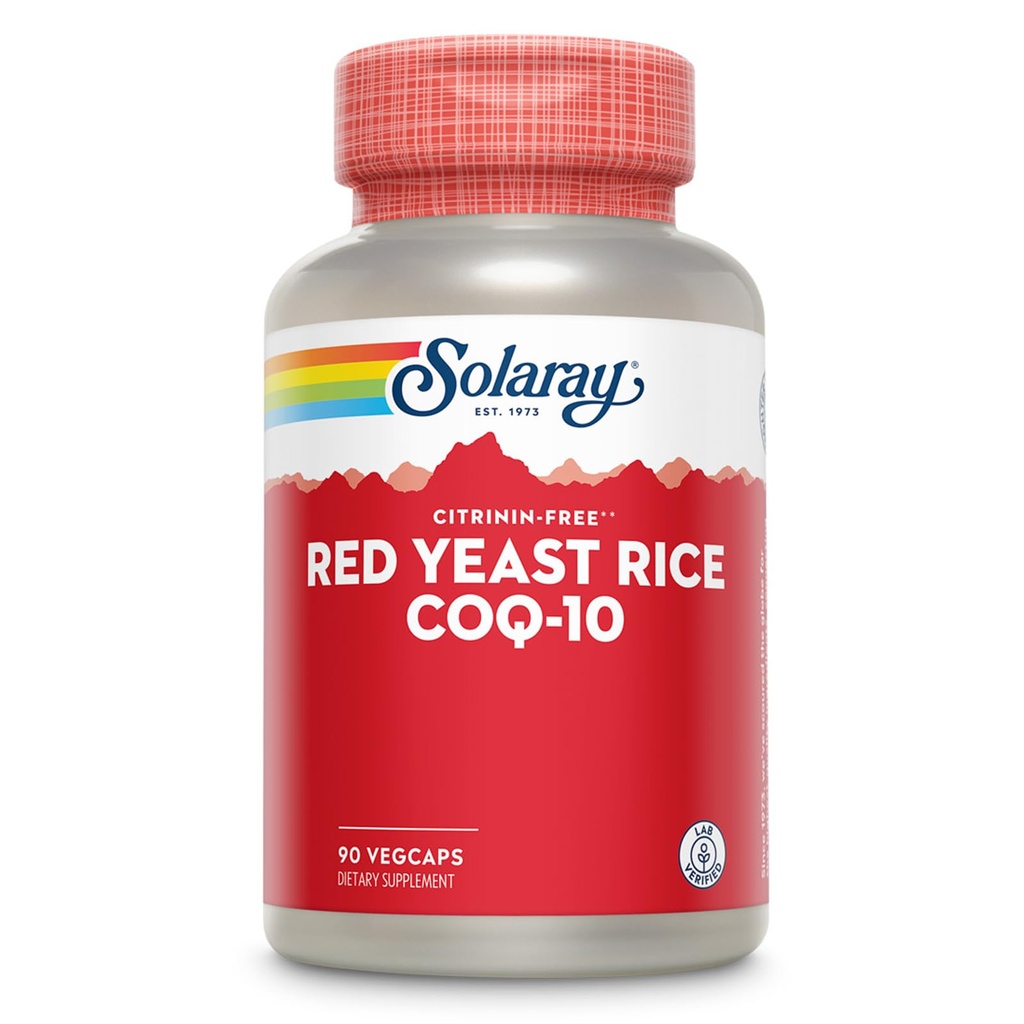 SOLARAY Red Yeast Rice Plus CoQ-10 & No-Flush Niacin Vitamina B-3, Healthy Heart & Cardiovascular Support, Non-Irradiated & Citrinin Free, 60 Day Money Back Guarantee, 90 Servings, 90 VegCaps
