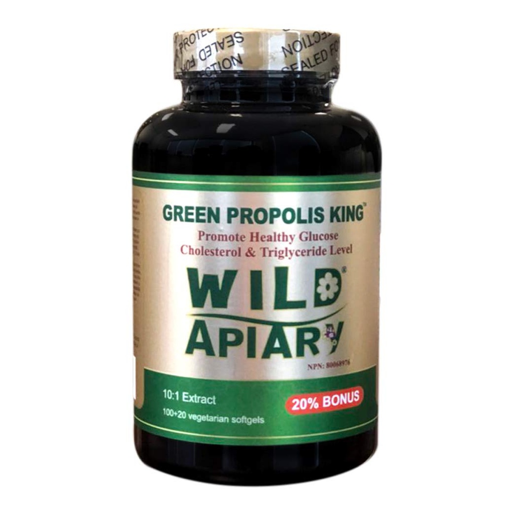 Wild Apiary Brasileño de abeja verde Propolis King Vegetarian Softgel 120 geles - No alcohólico, Wax Gratis, Sugar Gratis