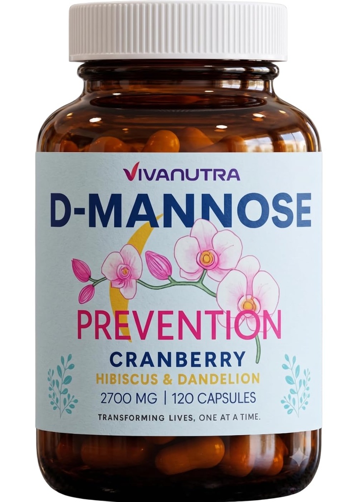 Cranberry D Mannose Capsules — D Mannose with Cranberry, Hibiscus & Dandelion, 2000 mg/Day – Apoya la salud del tracto urinario &amp; Comfort – 120 cápsulas vegetales